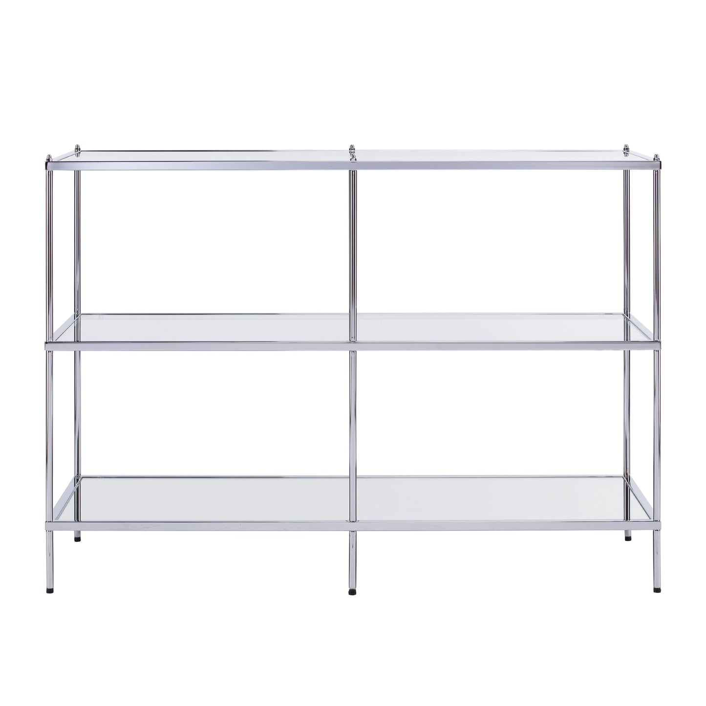 Dining Table | Exquisite Console Table | Chrome Frame | Mirrored Shelves | Glass Top | Stylish Storage | Lustrous Charm | Living, Den, or Dining Room | casafoyer.myshopify.com