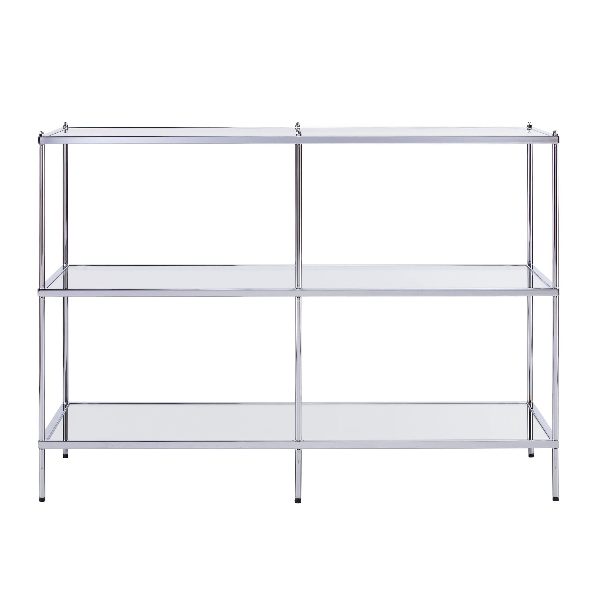 Dining Table | Exquisite Console Table | Chrome Frame | Mirrored Shelves | Glass Top | Stylish Storage | Lustrous Charm | Living, Den, or Dining Room | casafoyer.myshopify.com