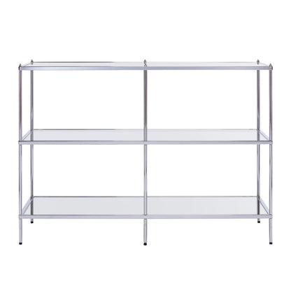 Dining Table | Exquisite Console Table | Chrome Frame | Mirrored Shelves | Glass Top | Stylish Storage | Lustrous Charm | Living, Den, or Dining Room | casafoyer.myshopify.com