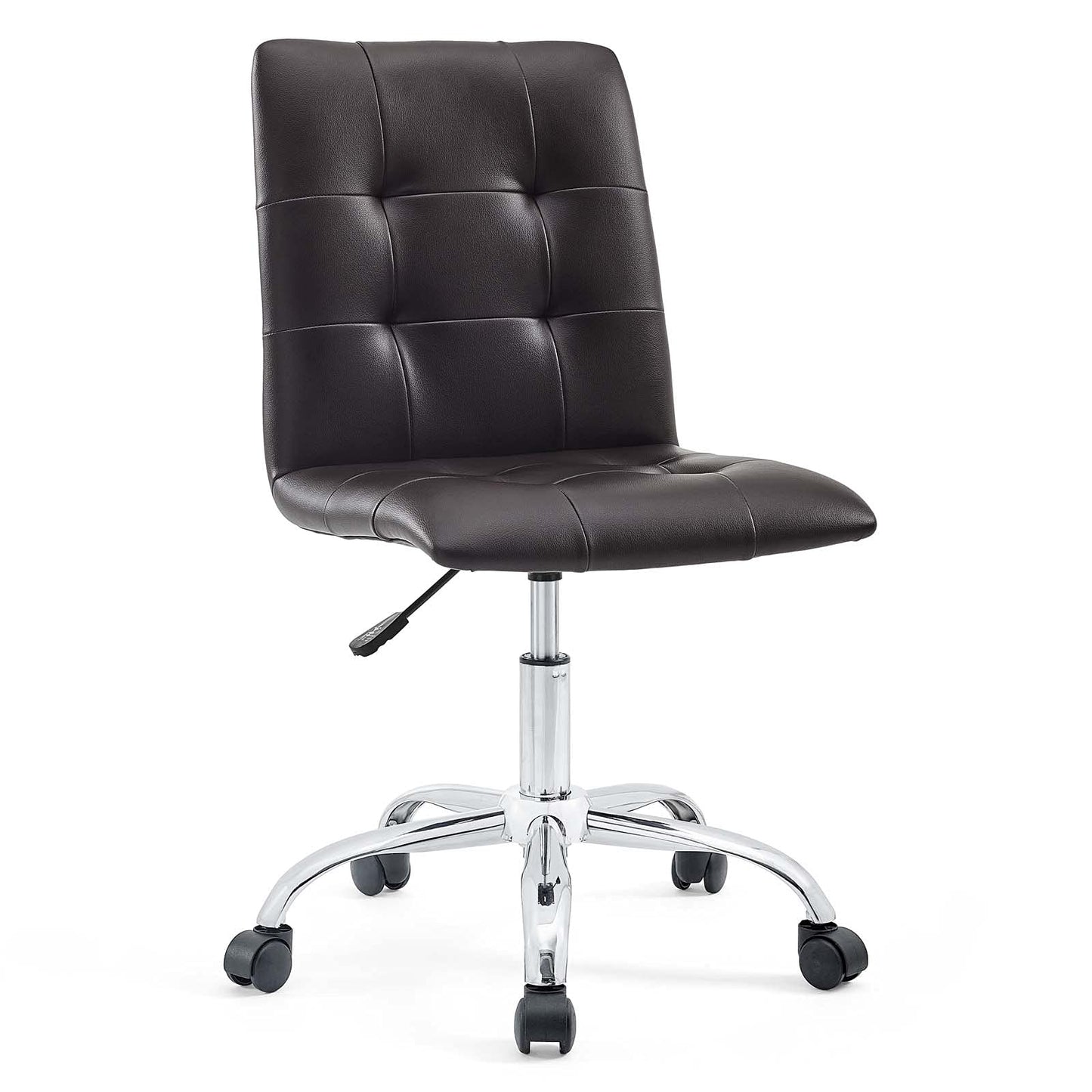 Chair | Prim Armless Office Chair | Modern & Luxurious Design | Adjustable Height | 360 Swivel | Faux Leather Upholstery | Chrome Base | Brown | casafoyer.myshopify.com