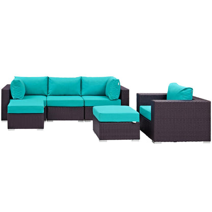 kitchen and dining room sets | CasaFoyer Convene Outdoor Sectional Set | Synthetic Rattan | Aluminum Frame | All-Weather Cushions | Patio Sofa, Armchair, Corner, Ottoman | Espresso Turquoise | casafoyer.myshopify.com