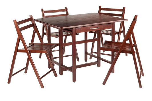 childrens table and chair sets | CasaFoyer Taylor Drop Leaf Table Set | Solid Wood | Folding Chairs | Walnut Finish | Storage Drawer | Easy Assembly | Perfect for Kitchen or Family Room | casafoyer.myshopify.com