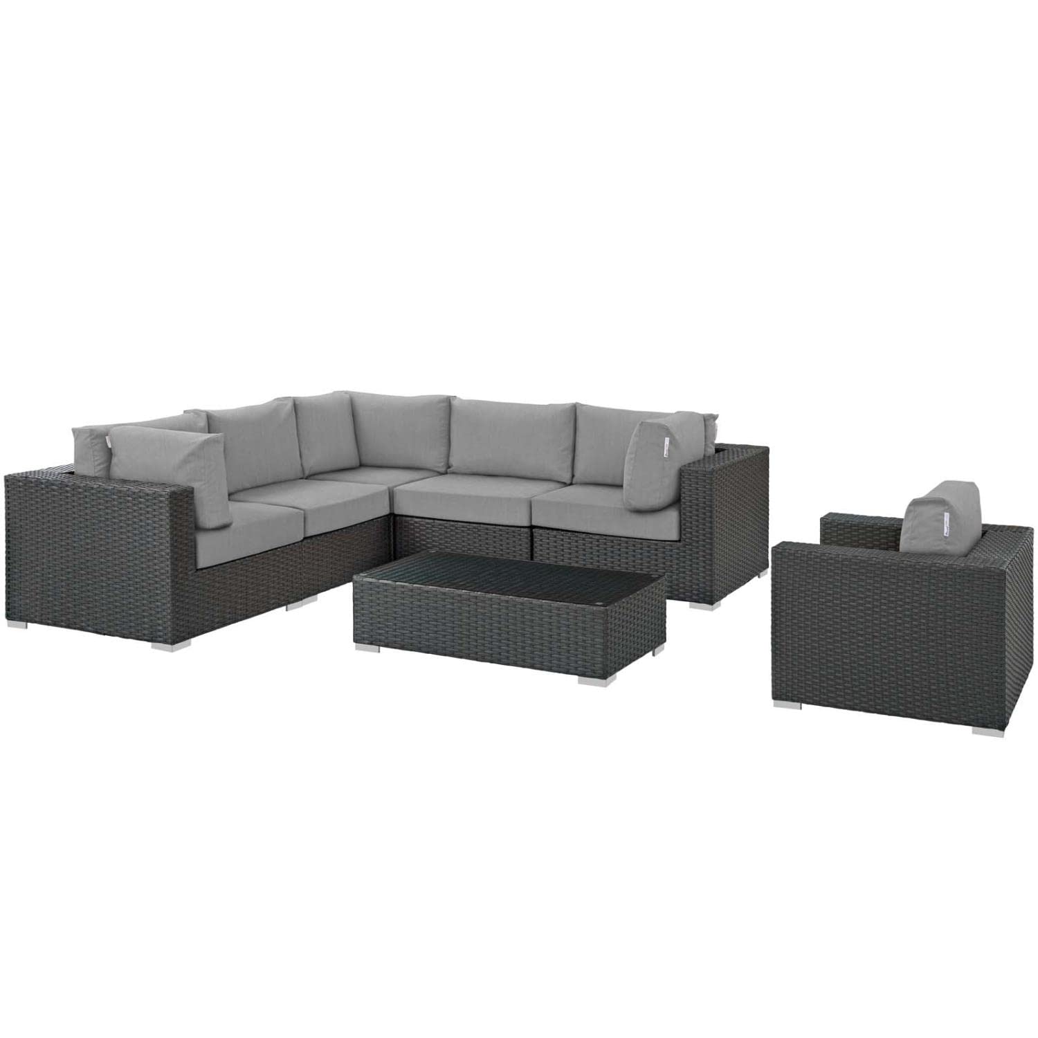 kitchen and dining room sets | CasaFoyer Sojourn Outdoor Patio Furniture Set | Sunbrella Cushions | Rattan Weave | UV Protection | Aluminum Frame | 7 Piece Sectional | casafoyer.myshopify.com