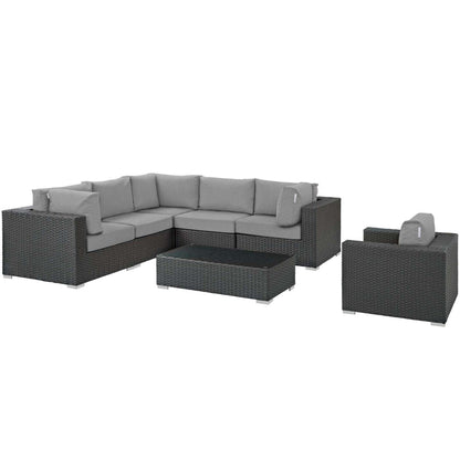 kitchen and dining room sets | CasaFoyer Sojourn Outdoor Patio Furniture Set | Sunbrella Cushions | Rattan Weave | UV Protection | Aluminum Frame | 7 Piece Sectional | casafoyer.myshopify.com