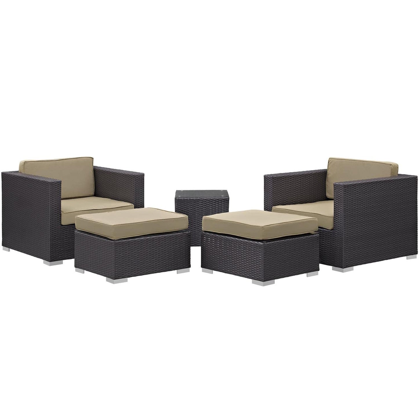 Patio Furniture Sets | Convene Outdoor Sectional Set | Synthetic Rattan | Aluminum Frame | All-Weather Cushions | Patio Lounge Armchair, Ottoman, Side Table | casafoyer.myshopify.com