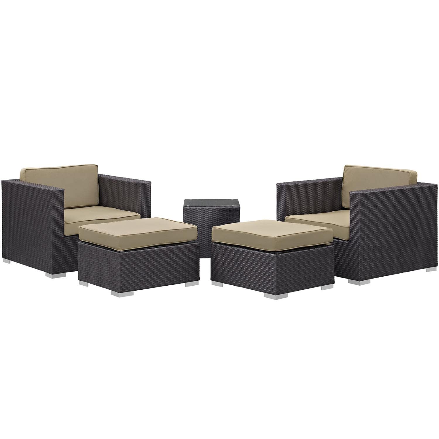 Patio Furniture Sets | Convene Outdoor Sectional Set | Synthetic Rattan | Aluminum Frame | All-Weather Cushions | Patio Lounge Armchair, Ottoman, Side Table | casafoyer.myshopify.com