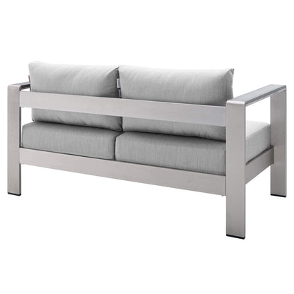 kitchen and dining room sets | CasaFoyer Shore Aluminum 4 Piece Outdoor Patio Furniture Set | Weatherproof | Sunbrella Cushions | Silver Gray | casafoyer.myshopify.com