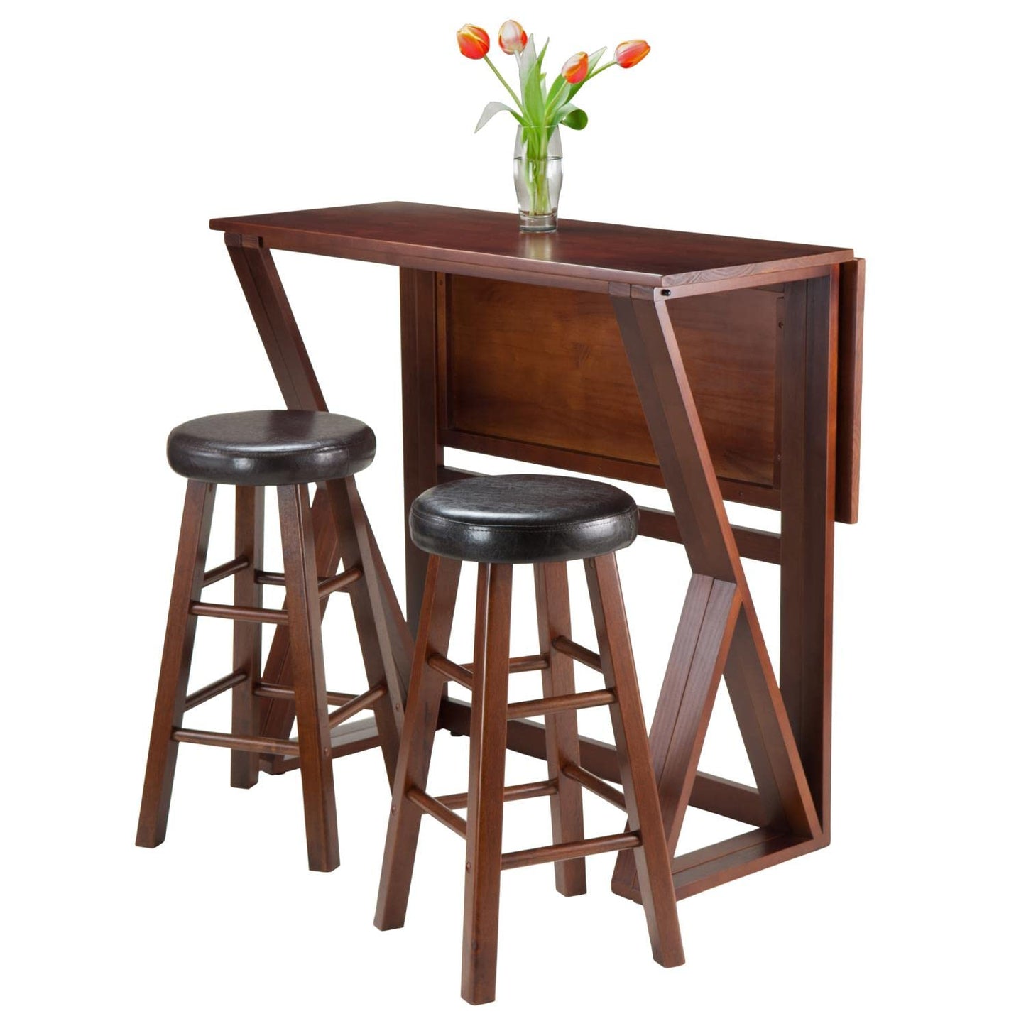 childrens table and chair sets | CasaFoyer Harrington Drop Leaf High Table Set | 2 Stools | Walnut Finish | 39.37W x 31.5D x 36.22H | Solid Wood Construction | casafoyer.myshopify.com