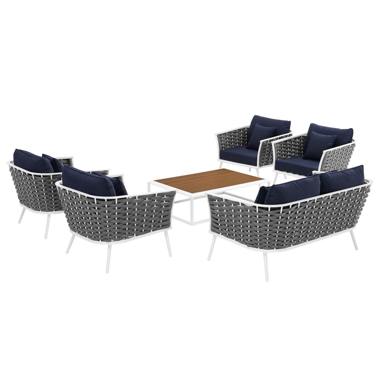 kitchen and dining room sets | CasaFoyer Stance Outdoor Collection | Modern Design | Aluminum Frame | Waterproof Cushions | 6 Piece Patio Set (White/Navy) | casafoyer.myshopify.com