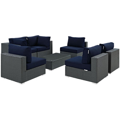 kitchen and dining room sets | CasaFoyer Sojourn Outdoor Patio Furniture Set | 7 Piece Sunbrella Sectional with Armless Chairs, Coffee Table, Corners | casafoyer.myshopify.com