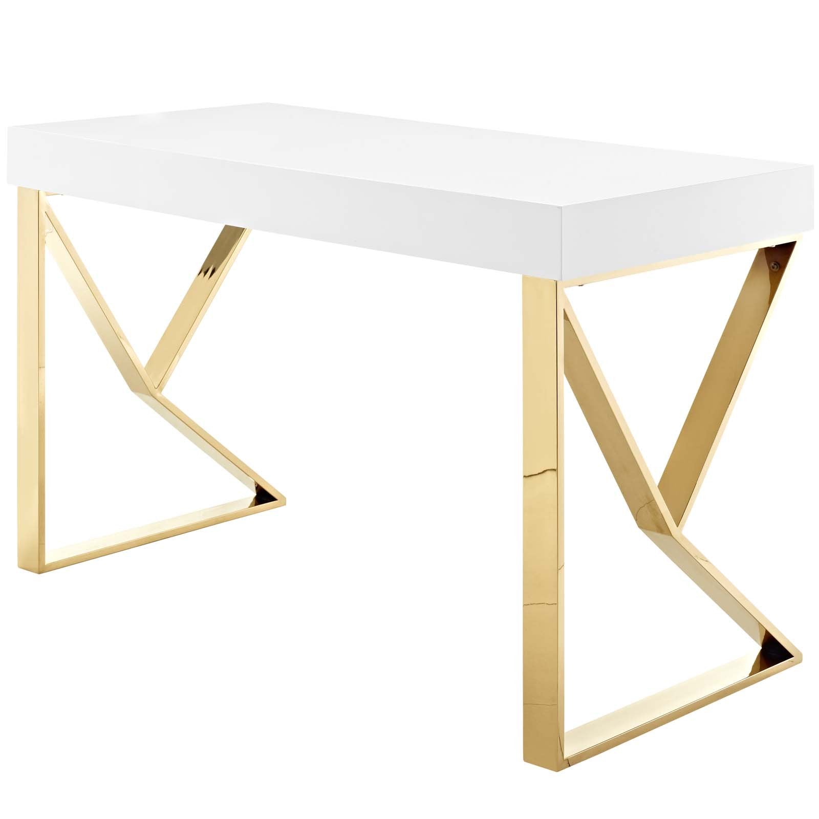 home office desks | Ergode Adjacent Desk | Modern Style | Dual Drawers | Ample Storage Space | White Gold Finish | Contemporary Workspaces | casafoyer.myshopify.com