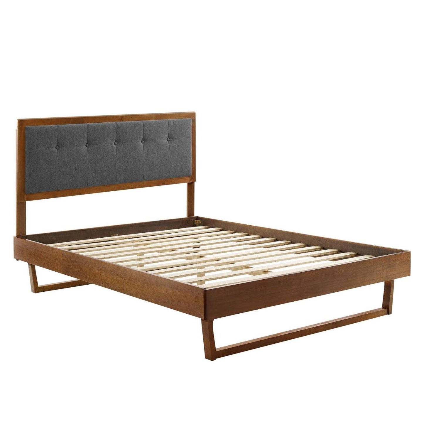 bed frames | CasaFoyer Willow Tufted Wood Queen Platform Bed | Mid-Century Design | Upholstered Headboard | Sturdy Materials | Wood Slat Support System | Easy Assembly | casafoyer.myshopify.com