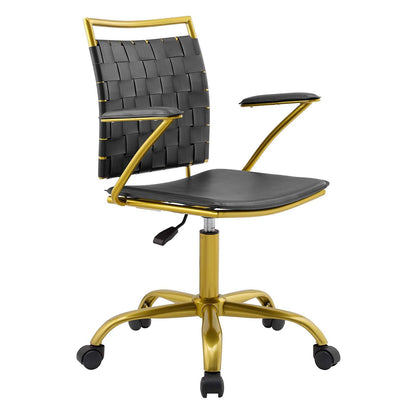 home office desk chairs | CasaFoyer Contemporary Height Adjustable Office Chair | Faux Leather Webbing Back | Foam Cushion | Gold Plated Base | Stylish & Functional | casafoyer.myshopify.com