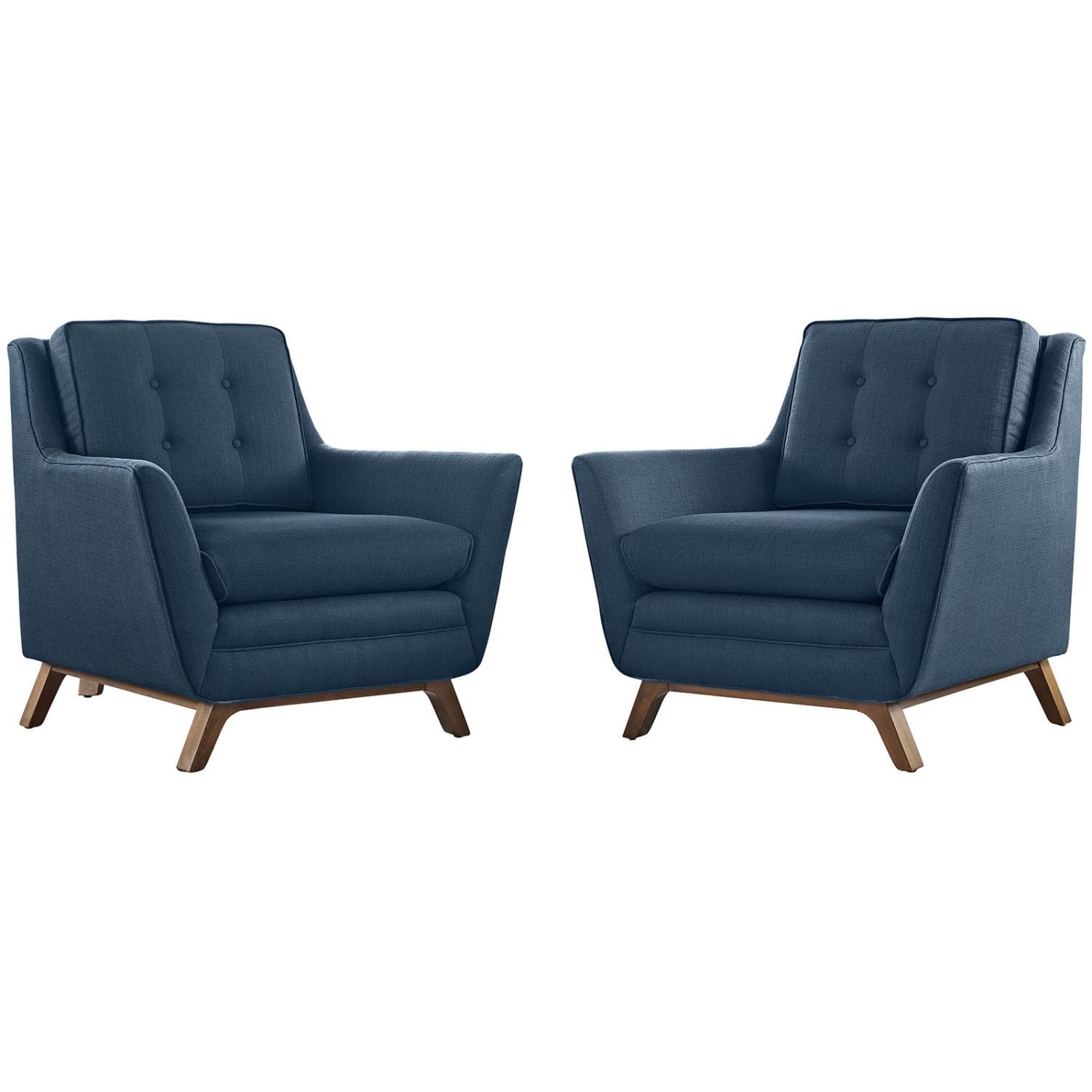 kitchen and dining room sets | CasaFoyer Beguile Collection | Mid-Century Fabric Armchairs | Elegant Design | Plush Cushions | Tufted Buttons | Walnut Base | Set of 2 | casafoyer.myshopify.com