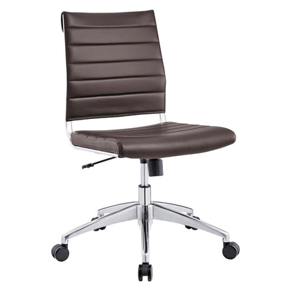 home office desk chairs | CasaFoyer Jive Mid Back Office Chair | Stylish & Functional | Comfortable Seating | Ribbed Vinyl Back | Armless Design | Chrome-Plated Aluminum Base | Easy Mobility | Tension Knob & Tilt Lock | Brown | casafoyer.myshopify.com