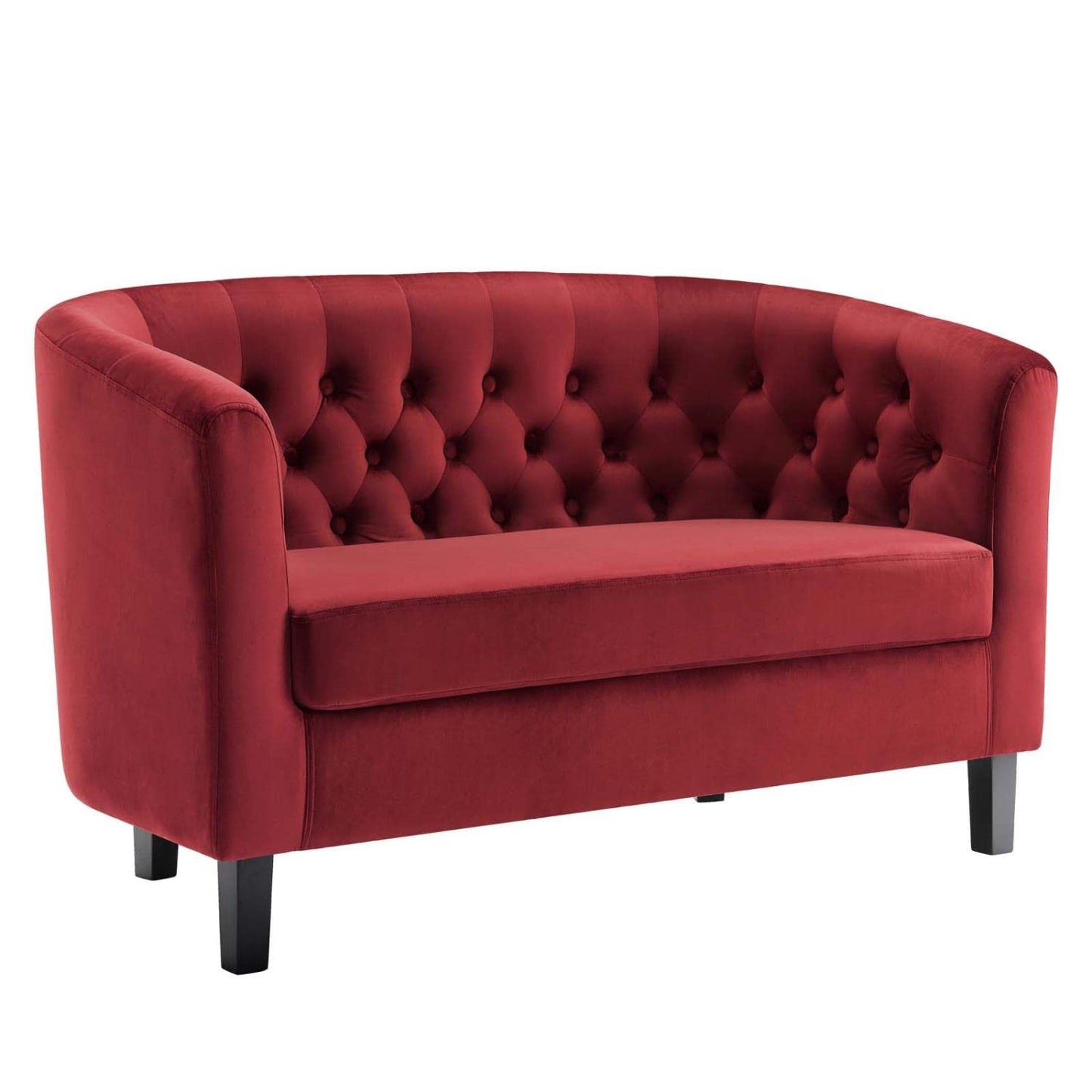 sofas | CasaFoyer Prospect Performance Velvet Loveseat | Luxury Chesterfield Design | Modern Twist | Button Tufting | Graceful Curves | Espresso Stained Wood Legs | Cozy Foam Padding | Stain-Resistant Velvet Upholstery | Maroon | casafoyer.myshopify.com