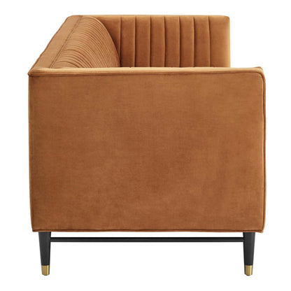 sofas | CasaFoyer Devote Channel Tufted Performance Velvet Sofa | Retro Twist | Stain-Resistant | Dense Foam Padding | Durable Construction | Black Rubberwood Legs with Gold Sleeves | Non-Marking Foot Caps | Assembly Required | 1322 lbs Weight Capacity | casafoyer.myshopify.com