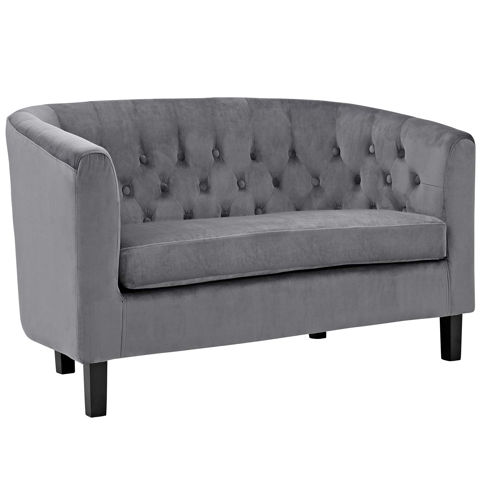 sofas | CasaFoyer Prospect Performance Velvet Loveseat | Luxury Chesterfield Design | Modern Twist | Button Tufting | Graceful Curves | Espresso Stained Wood Legs | Soft & Stain-Resistant Velvet Fabric | Gray | casafoyer.myshopify.com