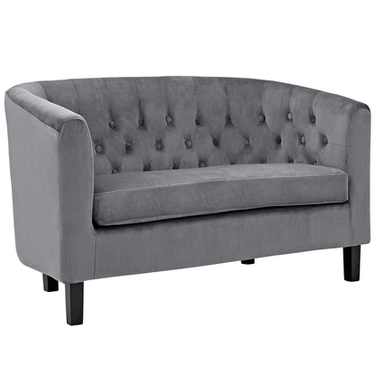 sofas | CasaFoyer Prospect Performance Velvet Loveseat | Luxury Chesterfield Design | Modern Twist | Button Tufting | Graceful Curves | Espresso Stained Wood Legs | Soft & Stain-Resistant Velvet Fabric | Gray | casafoyer.myshopify.com