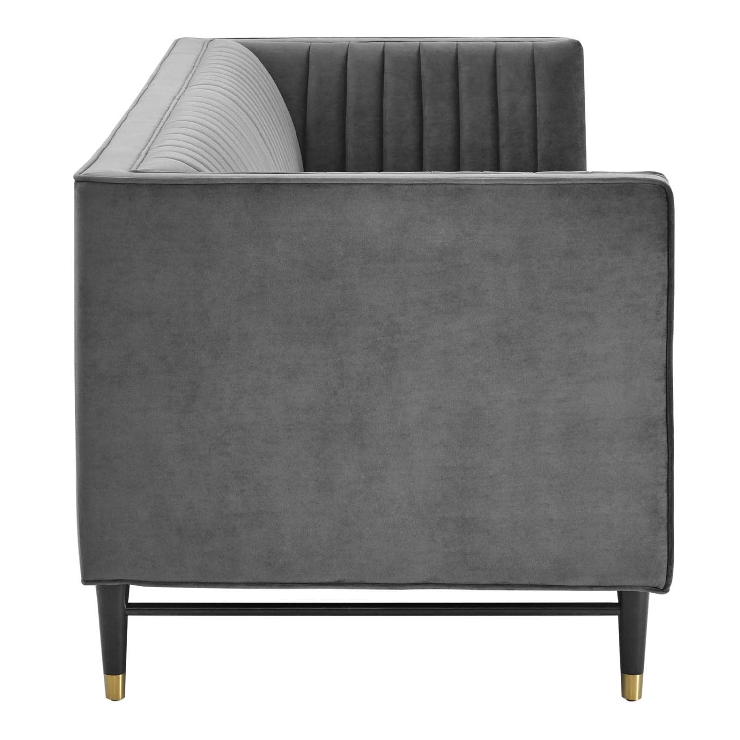 sofas | CasaFoyer Devote Channel Tufted Performance Velvet Sofa | Elegant Gray | Vertical Channel Tufting | Stain-Resistant Velvet | Dense Foam Padding | Durable Rubberwood Legs | Perfect for Living Room, Bedroom, or Office | casafoyer.myshopify.com