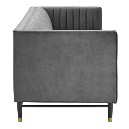 sofas | CasaFoyer Devote Channel Tufted Performance Velvet Sofa | Elegant Gray | Vertical Channel Tufting | Stain-Resistant Velvet | Dense Foam Padding | Durable Rubberwood Legs | Perfect for Living Room, Bedroom, or Office | casafoyer.myshopify.com