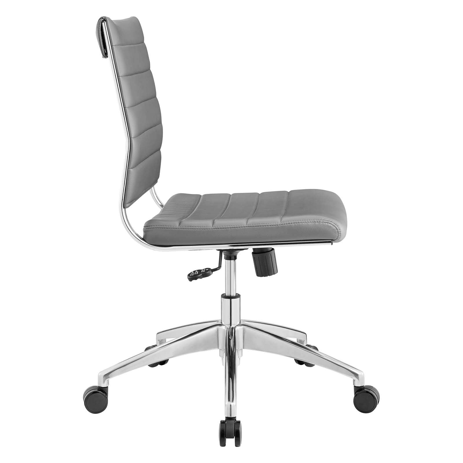 Chair | Jive Mid Back Office Chair | Stylish & Functional | Comfortable Seating | Armless Design | Ribbed Vinyl Back | Padded Seat Cushion | Chrome-Plated Aluminum Base | Easy Mobility | Tension Knob & Tilt Lock | Ideal for Modern Office | casafoyer.myshopify.com