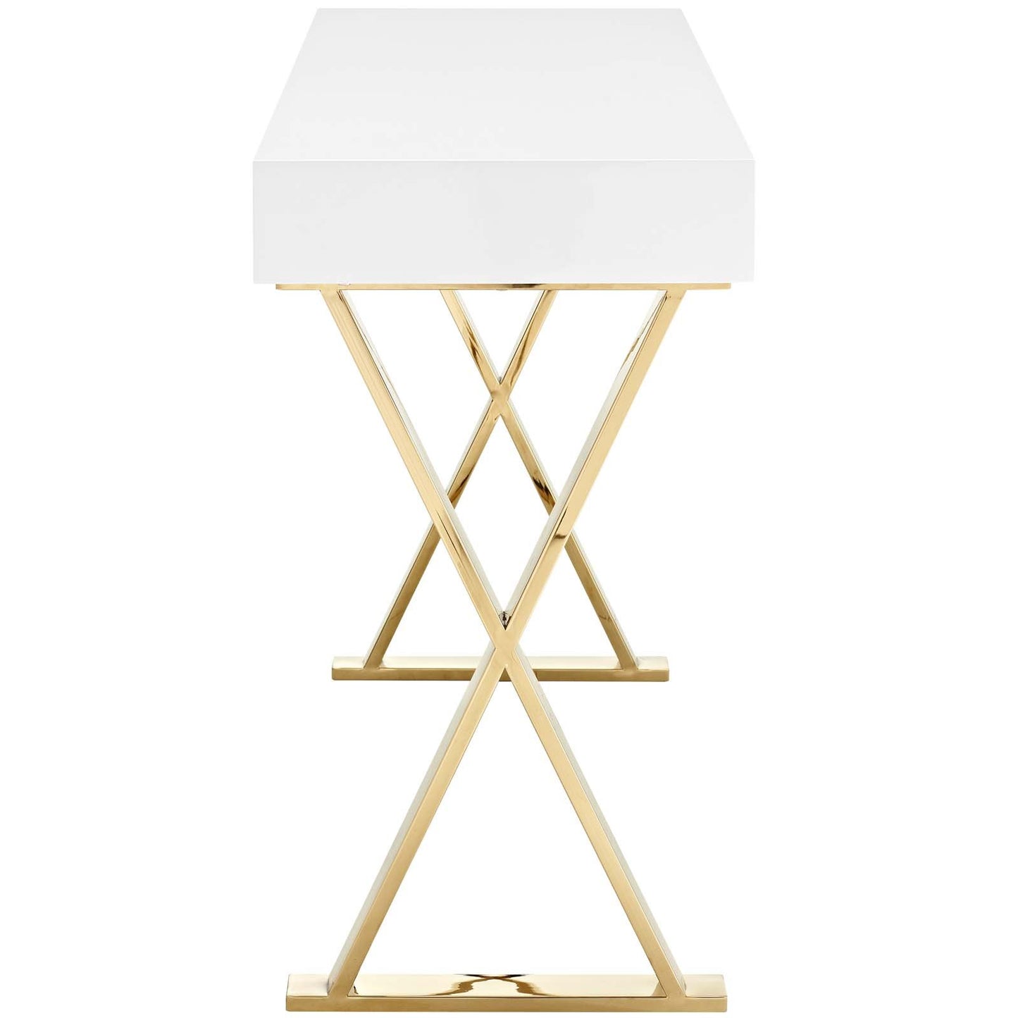 sofa tables | Ergode Sector Gold Stainless Steel X Frame Console Accent Table | Sleek & Versatile Design | Spacious Drawer | Polished Gold Stainless Steel Base | Non-Marking Foot Pads | Ideal for Contemporary Homes & Offices | casafoyer.myshopify.com