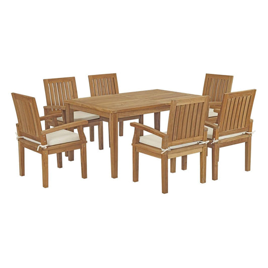 kitchen and dining room sets | CasaFoyer Stunning Teak Wood Outdoor Set | Marina Collection | All-Weather Cushions | 7 Piece Dining Set | Assembly Required | Natural White | casafoyer.myshopify.com