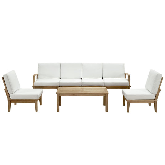 kitchen and dining room sets | CasaFoyer Marina Teak Wood Outdoor Patio Furniture Sofa Sectional Set | Luxury, Durable, All-Weather Cushions | 7-Piece | casafoyer.myshopify.com