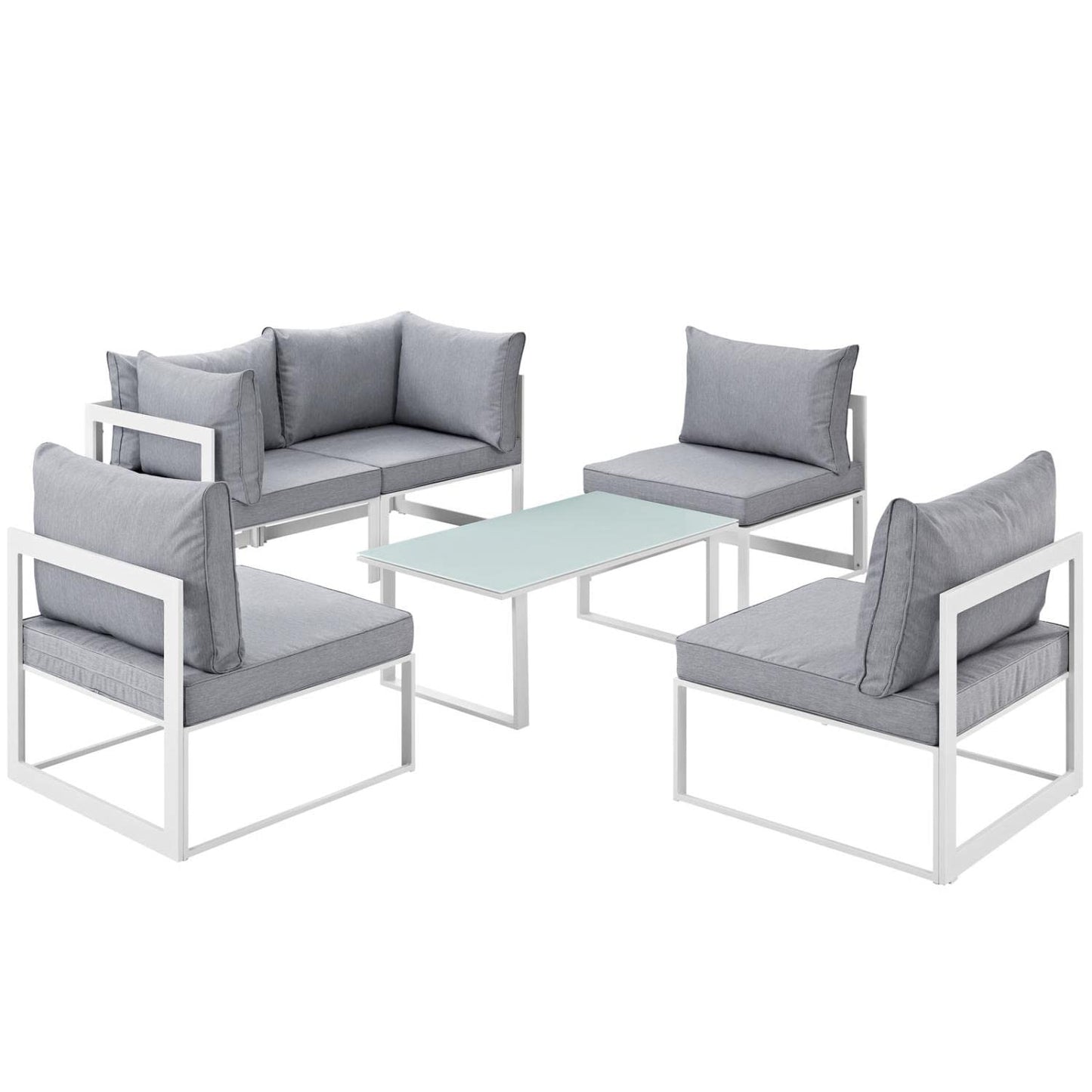 Patio Furniture Sets | Fortuna Outdoor Patio Sectional Sofa Set | Modern & Luxurious 9-Piece Furniture | Durable Aluminum Frame | All-Weather Cushions | Includes Coffee Table | White Gray | casafoyer.myshopify.com