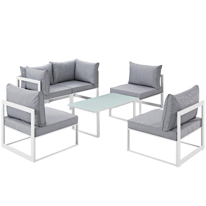Patio Furniture Sets | Fortuna Outdoor Patio Sectional Sofa Set | Modern & Luxurious 9-Piece Furniture | Durable Aluminum Frame | All-Weather Cushions | Includes Coffee Table | White Gray | casafoyer.myshopify.com