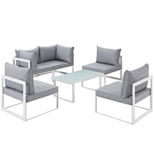Patio Furniture Sets | Fortuna Outdoor Patio Sectional Sofa Set | Modern & Luxurious 9-Piece Furniture | Durable Aluminum Frame | All-Weather Cushions | Includes Coffee Table | White Gray | casafoyer.myshopify.com