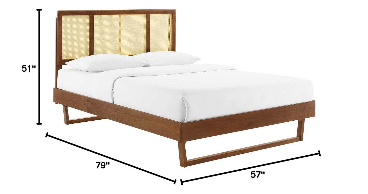 Bed | CasaFoyer Kelsea Woven Cane Rattan Wood Full Platform Bed | Modern Style | Organic Aesthetics | Durable Construction | No Box Spring Needed | Walnut | casafoyer.myshopify.com