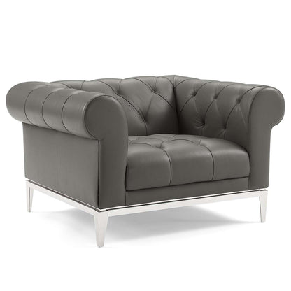 kitchen and dining room sets | CasaFoyer Idyll Leather Chesterfield Loveseat | 2 Armchair Set - Spacious | Comfortable | Timeless - Gray | casafoyer.myshopify.com