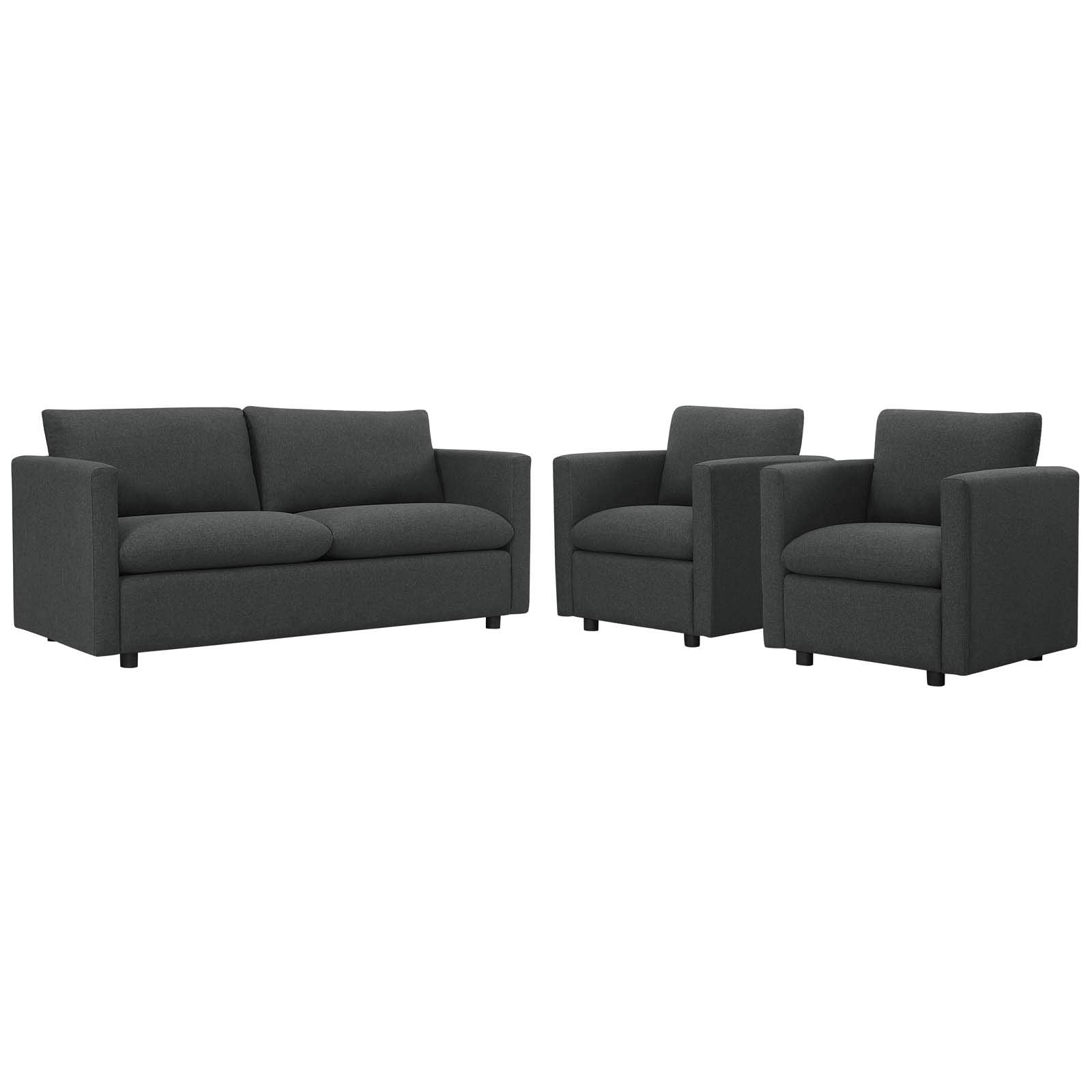 kitchen and dining room sets | CasaFoyer Activate Upholstered Fabric Sofa | 2 Armchair Set - Cozy & Stylish - Soft Polyester - Modern Design - Rounded Cushion Corners - Accent Pillows - Subtle Wood Legs - Easy to Unpack - Weight Capacity: Sofa 1102 lbs, Armchair 441 lbs - Gray | casafoyer.myshopify.com