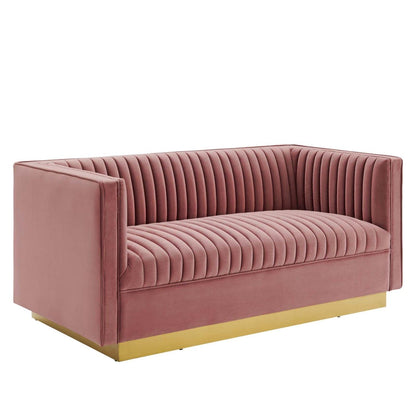 sofas | CasaFoyer Sanguine Performance Velvet Loveseat | Retro Modern Elegance | Stain-Resistant Upholstery | Ultimate Comfort & Support | Gold Stainless Steel Base | casafoyer.myshopify.com
