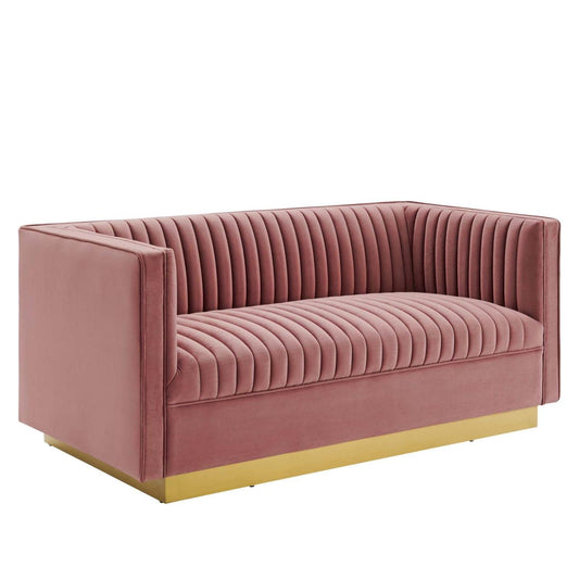 sofas | CasaFoyer Sanguine Performance Velvet Loveseat | Retro Modern Elegance | Stain-Resistant Upholstery | Ultimate Comfort & Support | Gold Stainless Steel Base | casafoyer.myshopify.com