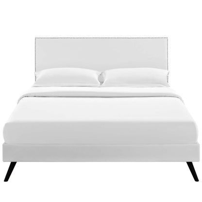 Bed | CasaFoyer Macie Platform Bed | Solid Wood Frame | Vinyl Upholstery | Tapered Legs | No Box Spring Needed | King Size | White | casafoyer.myshopify.com