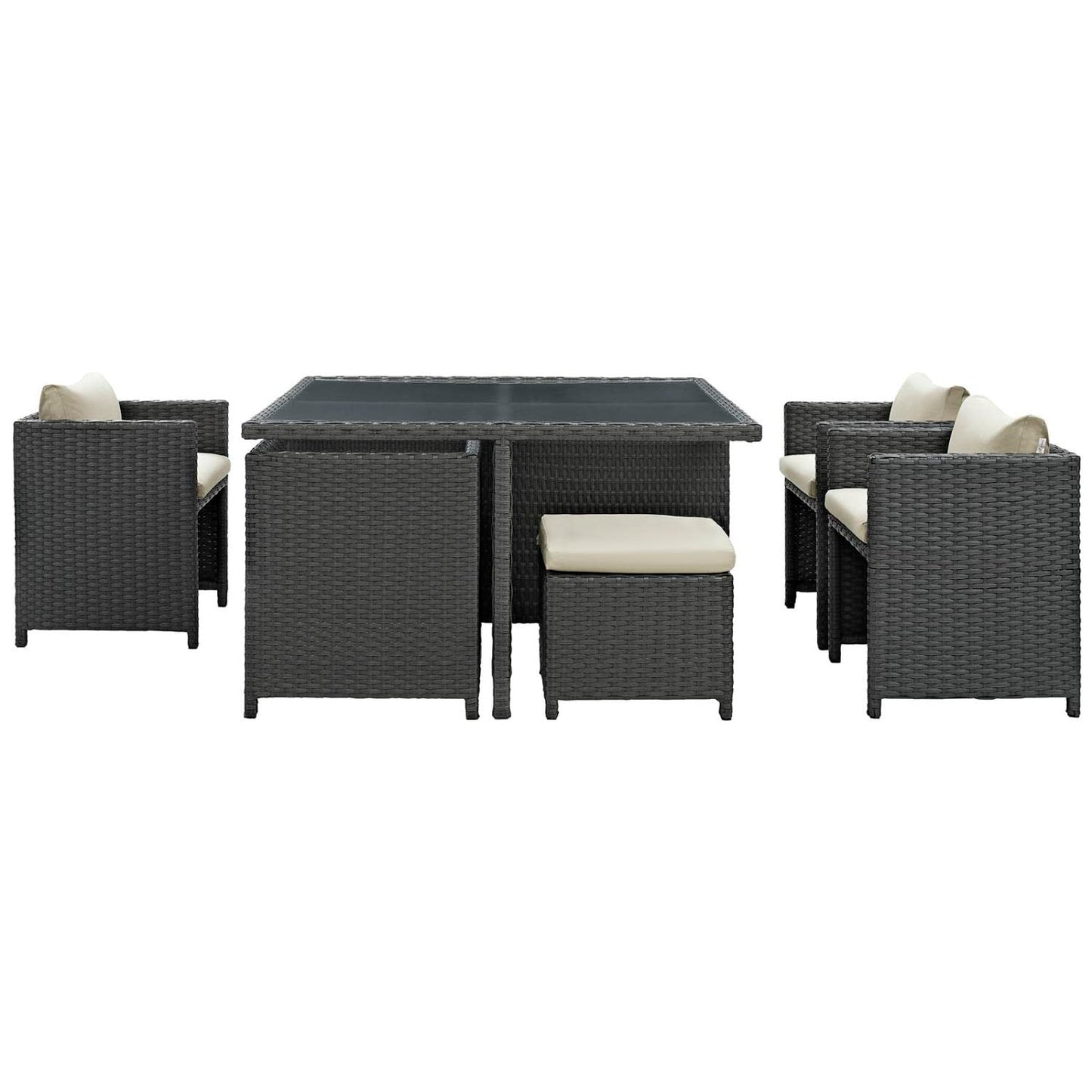 Patio Furniture Sets | Sojourn Outdoor Patio Dining Furniture Set | Sunbrella Cushions | Synthetic Rattan | UV Protection | Aluminum Frame | 9 Piece | casafoyer.myshopify.com