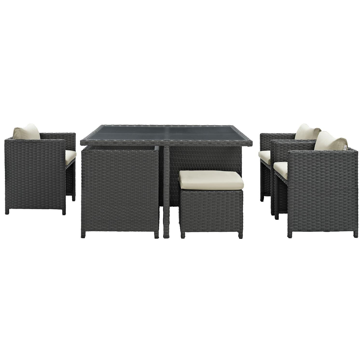 Patio Furniture Sets | Sojourn Outdoor Patio Dining Furniture Set | Sunbrella Cushions | Synthetic Rattan | UV Protection | Aluminum Frame | 9 Piece | casafoyer.myshopify.com