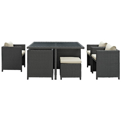 Patio Furniture Sets | Sojourn Outdoor Patio Dining Furniture Set | Sunbrella Cushions | Synthetic Rattan | UV Protection | Aluminum Frame | 9 Piece | casafoyer.myshopify.com