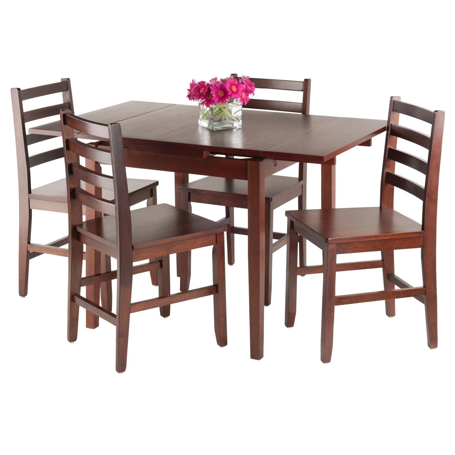 childrens table and chair sets | CasaFoyer Pulman Extension Table Set | Solid Wood | Walnut Finish | 5-Pc Dining Set | Ladder Back Chairs | Compact & Expandable | Easy Assembly | casafoyer.myshopify.com
