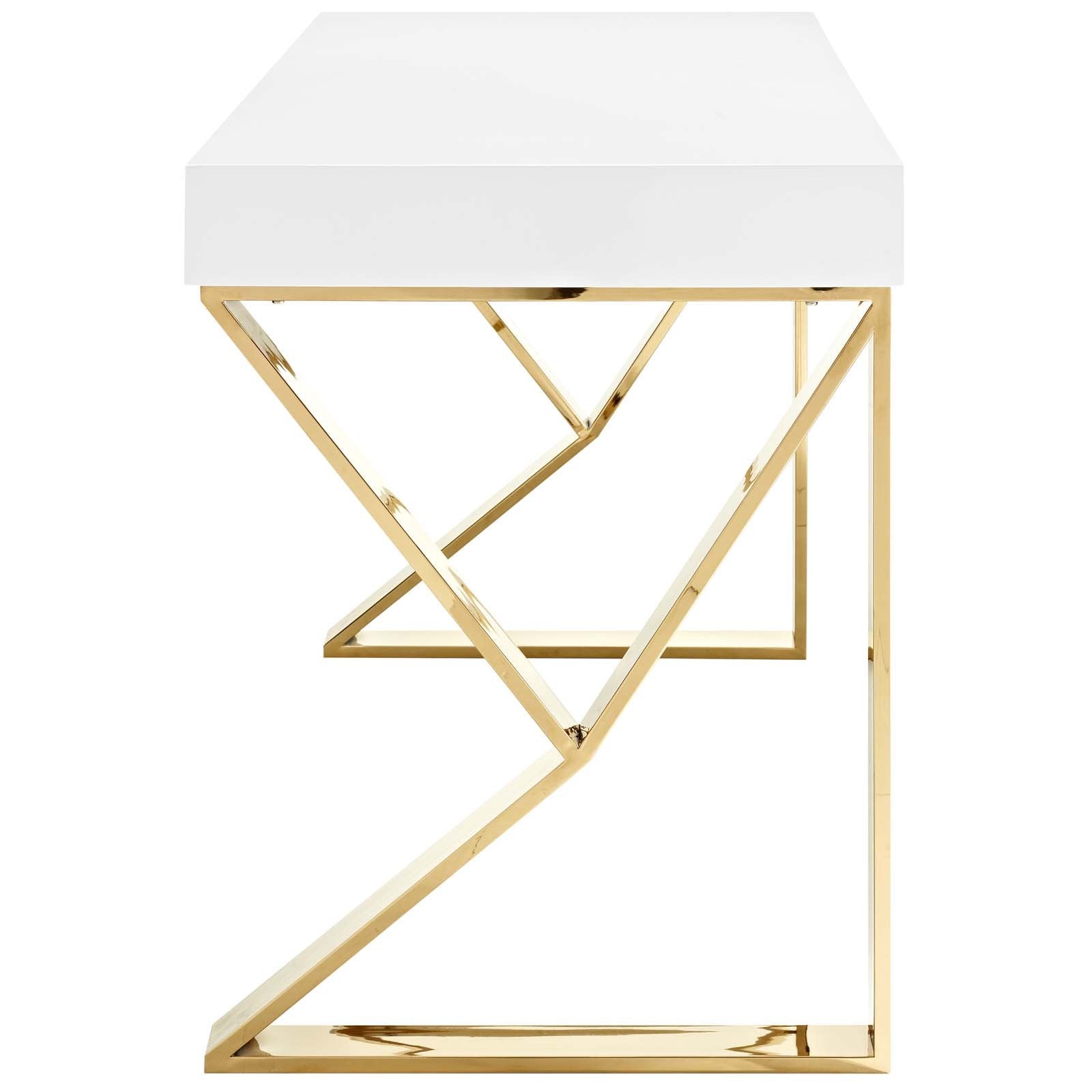 home office desks | Ergode Adjacent Desk | Modern Style | Dual Drawers | Ample Storage Space | White Gold Finish | Contemporary Workspaces | casafoyer.myshopify.com