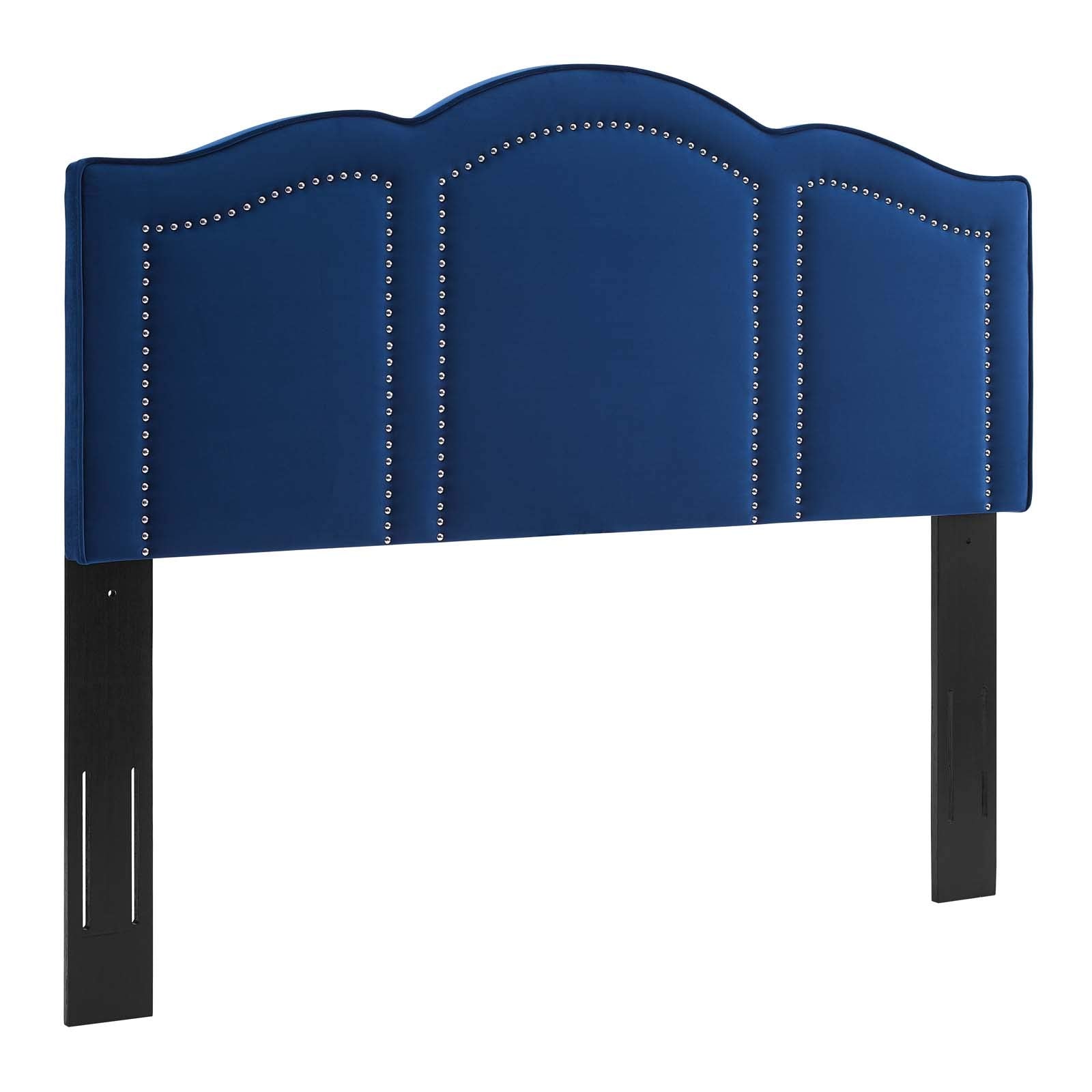 headboards | CasaFoyer Cecilia Performance Velvet King/California King Headboard | Glamorous Deco Style | Nailhead Trim | Soft & Stain-Resistant | Adjustable Height | Navy | casafoyer.myshopify.com
