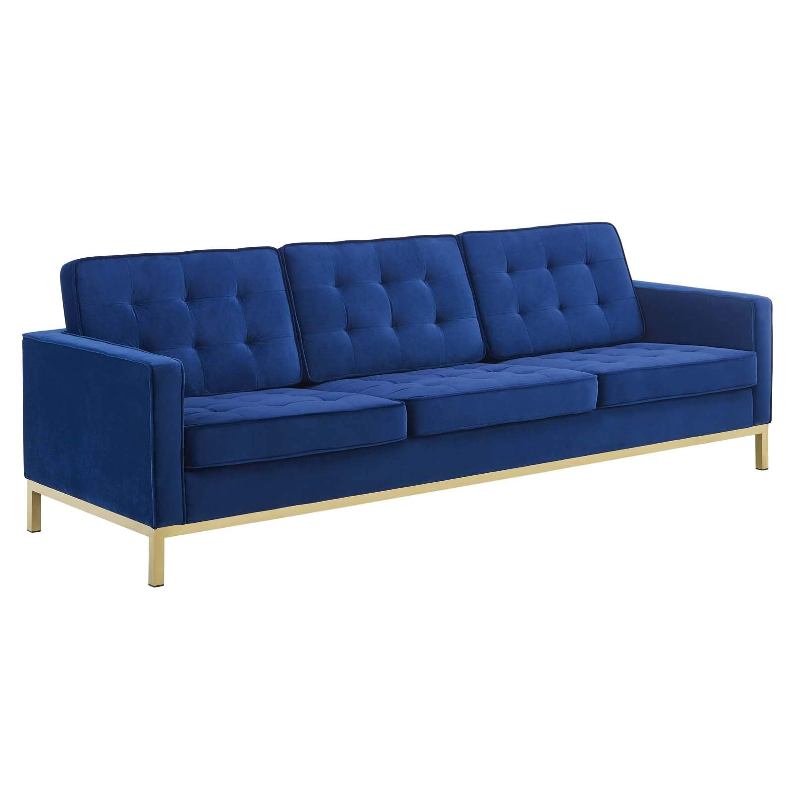 sofas | CasaFoyer Loft Button Tufted Performance Velvet Sofa | Gold Navy | Stainless Steel Legs | 900 lbs Weight Capacity | casafoyer.myshopify.com