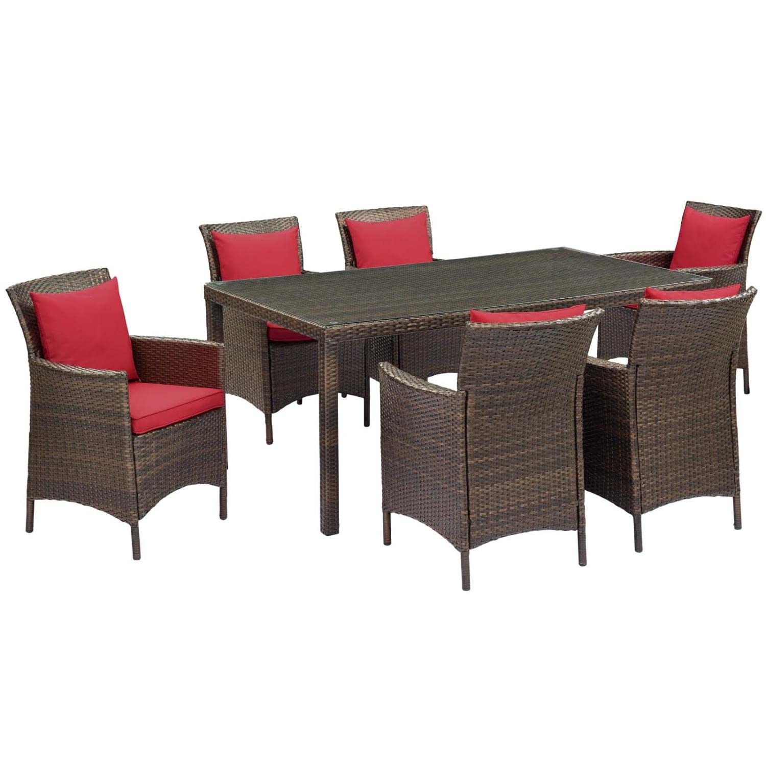 kitchen and dining room sets | CasaFoyer Conduit 7 Piece Outdoor Patio Dining Set | Transitional Style with Modern Flair | Aluminum Frame | UV-Resistant Wicker Rattan | Foam Padded Cushions | Waterproof Covers | Tempered Glass Tabletop | All-Weather | Includes 6 Armchairs | casafoyer.myshopify.com