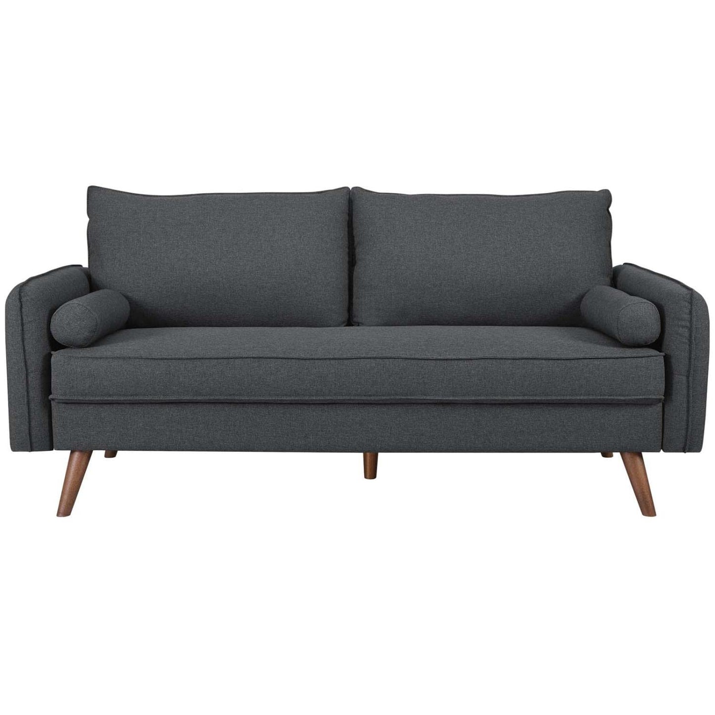 sofas | CasaFoyer Revive Upholstered Fabric Sofa | Comfortable & Stylish Gray | Bolster Pillows & Splayed Wood Legs | Hassle-Free Shipping | Perfect for Home or Apartment | casafoyer.myshopify.com
