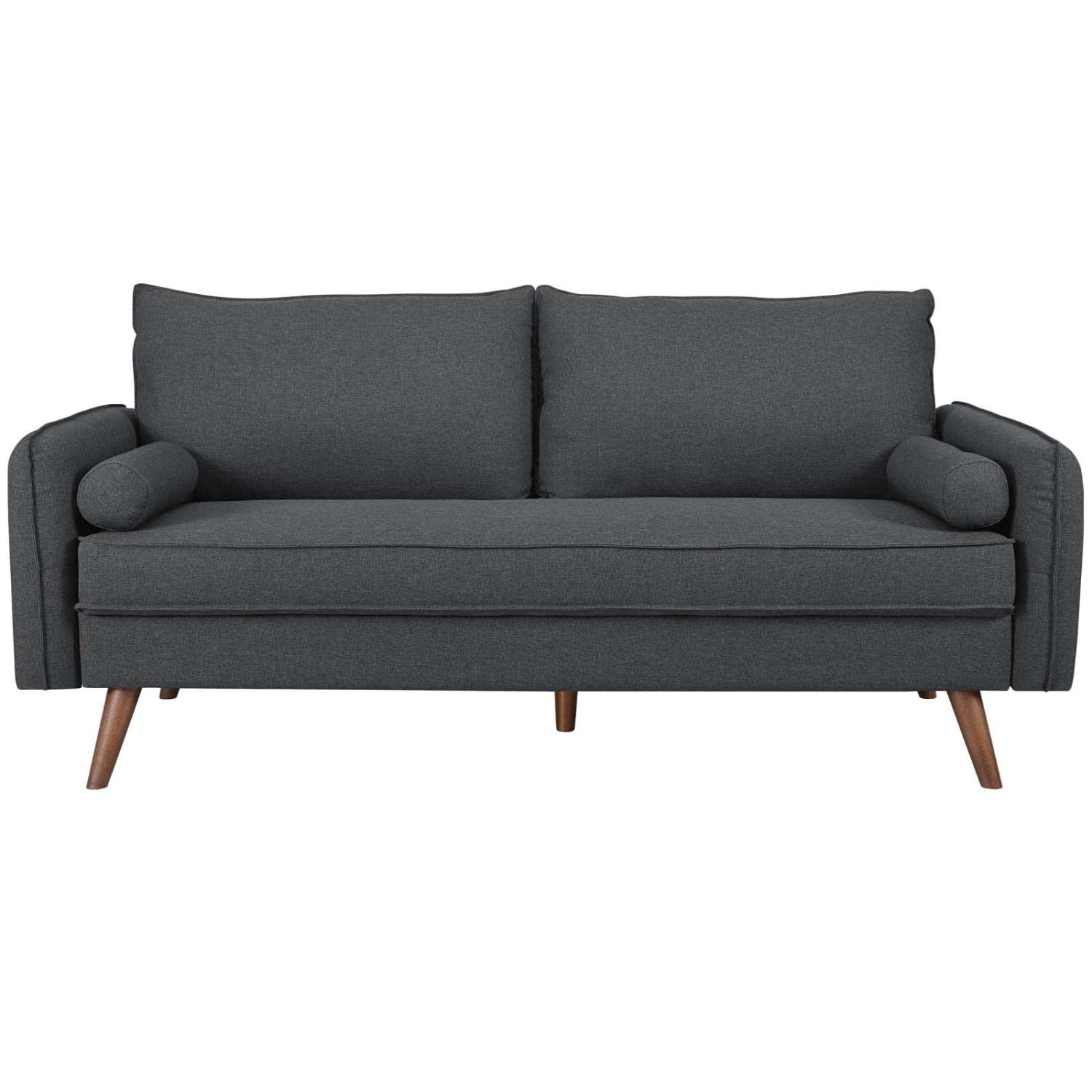 sofas | CasaFoyer Revive Upholstered Fabric Sofa | Comfortable & Stylish Gray | Bolster Pillows & Splayed Wood Legs | Hassle-Free Shipping | Perfect for Home or Apartment | casafoyer.myshopify.com