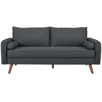 sofas | CasaFoyer Revive Upholstered Fabric Sofa | Comfortable & Stylish Gray | Bolster Pillows & Splayed Wood Legs | Hassle-Free Shipping | Perfect for Home or Apartment | casafoyer.myshopify.com
