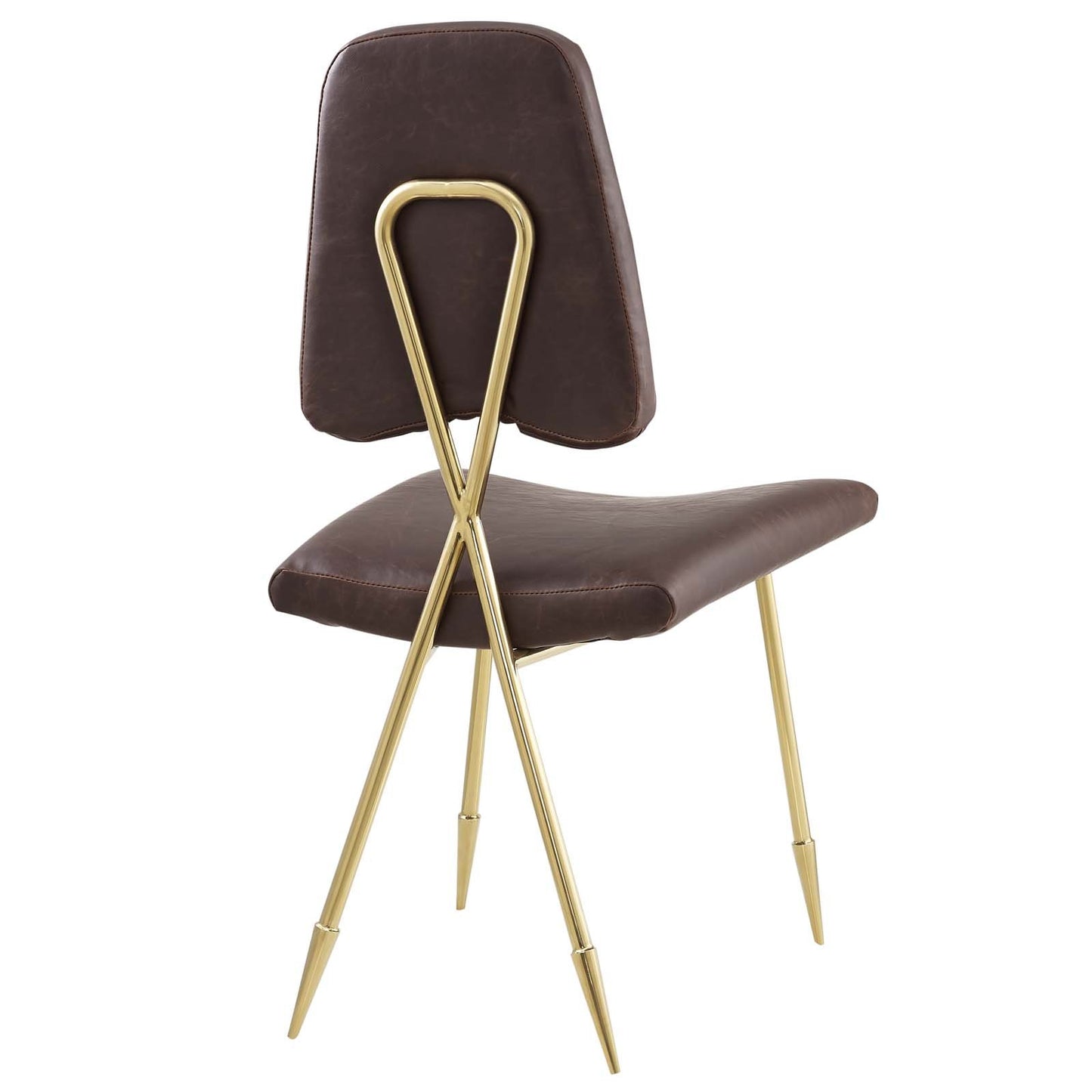 home office desk chairs | CasaFoyer Ponder Dining Side Chair | Comfortable High-Density Foam Seat | Antique Faux Leather Upholstery | Gold Stainless Steel Frame | Versatile Accent Chair for Dining, Living Room, Entryway | Brown | casafoyer.myshopify.com